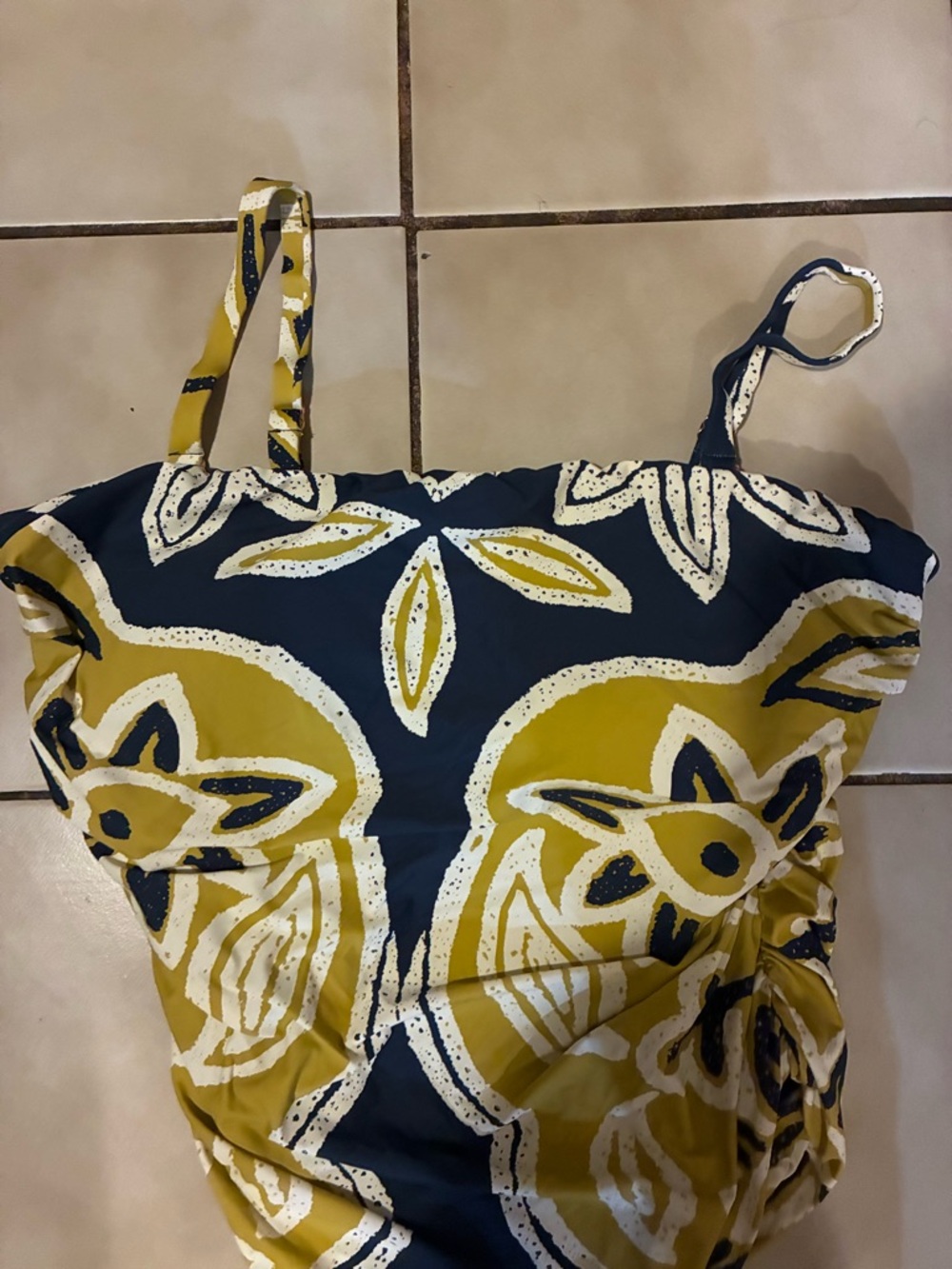 Women's Black and Mustard Floral One-Piece Swimsuit - Picture 3 of 5